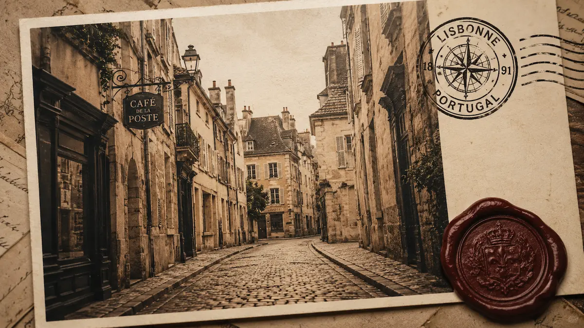 Vintage postmark stamp added to travel photo